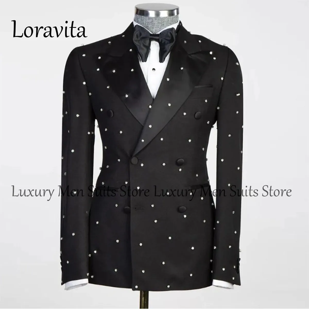 Sparkly Crystals Men Suits Wedding Tuxedos 2 Pieces Sets Double Breasted Bridegroom Prom Blazers Terno Masculinos Completo