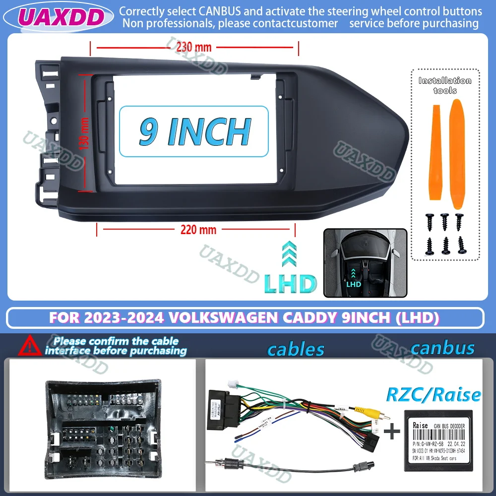 Premium 9-Inch Android Car Multimedia Frame Kit with Video Harness Adapter