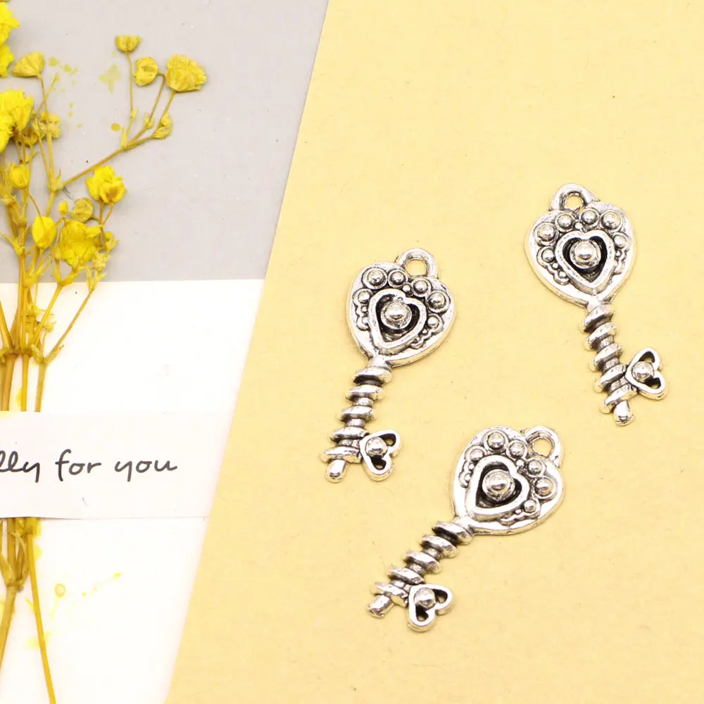 

10pcs 30x13mm Love Keys Charms Pendants For Earrings Crafts Accessories Male Jewelry Antique Silver Color