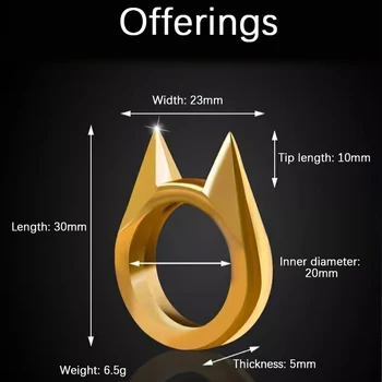 Men/Women Outdoor Survival Self-Defense Rings Broken Window Cat’s Ear Safety Survival Metal Defense Ring Self Defense Supplies