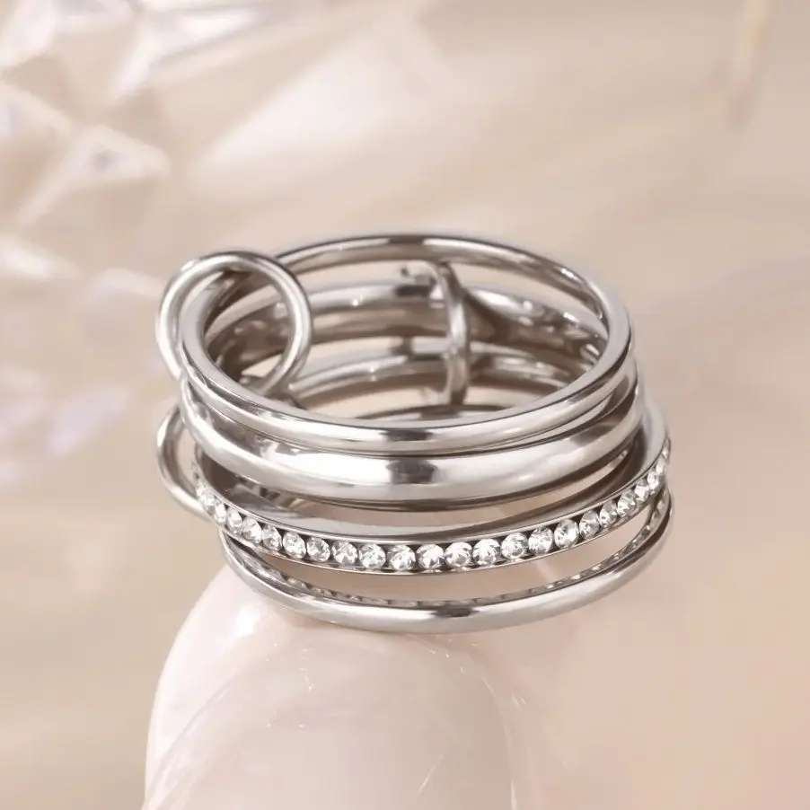 Four Layers Zircon Non Fixed Ring Waterproof Stainless Steel