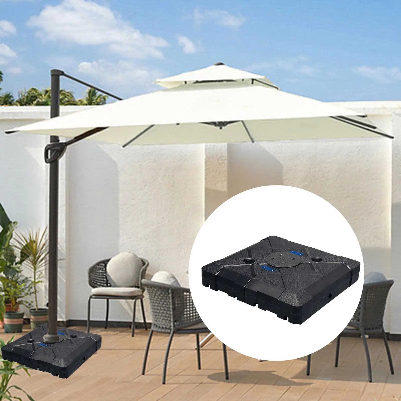 

100L Offset Umbrella Base with Wheels Study Construction Easily Install Black Replacement Hole Size 1.6inch for Lawn Yard Patio