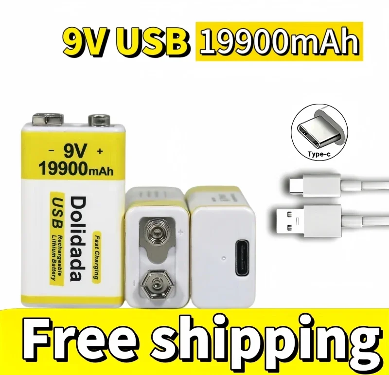 

2024New 9V 19900mAh Polymer Charging Li-ion Battery,For Multimeter Microphone Toy Remote Contro+T ype-C Fast Charging