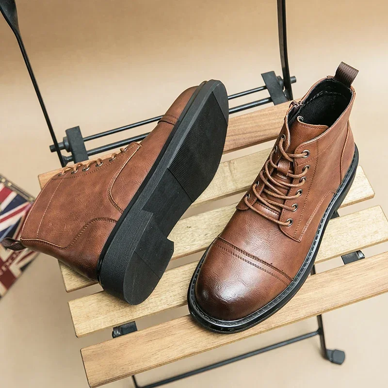 

Мужские ботинки из ПУ кожи, на шнуровке, с круглым носком, размеры 38-46