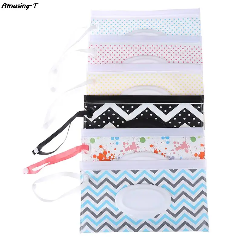 Eco-friendly Easy-carry Wet Wipes Bag Snap Strap Wipes Container Clamshell Cosmetic Pouch Clutch Cleaning Case