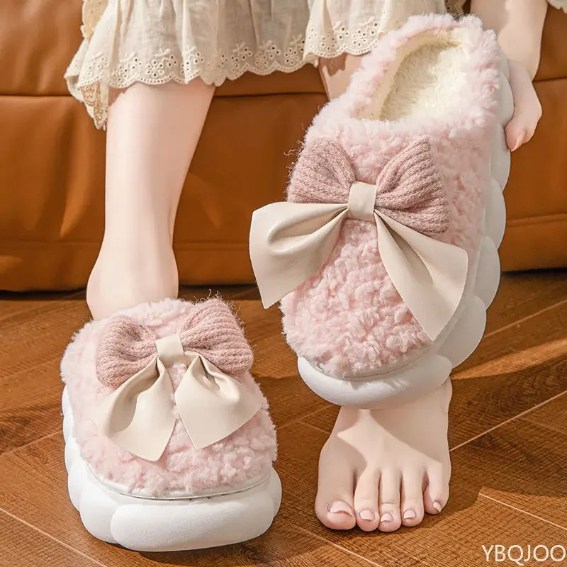 New autumn winter women's cute butterfly Fashionable versatile cotton slippers women's warm indoor home thick soled slippers