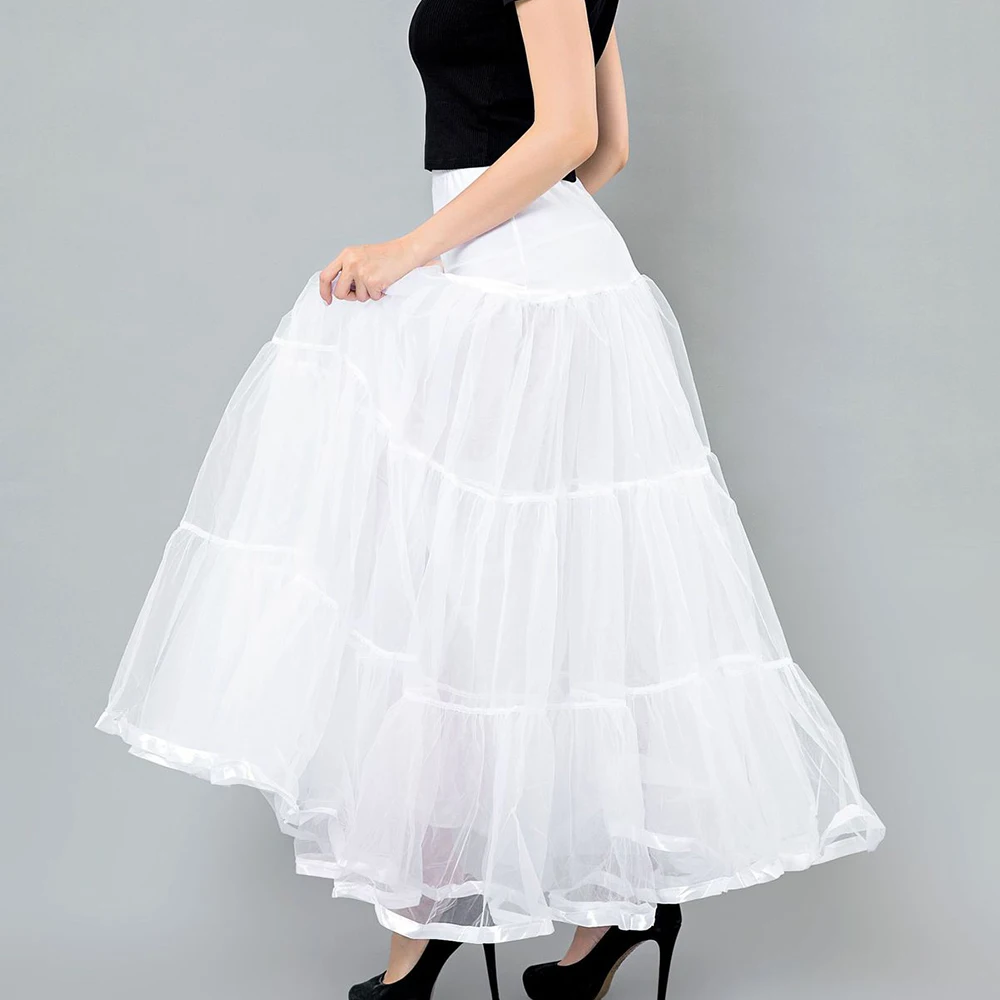 Women Puffy Organza Skirt Ankle Length Petticoat Bridal Wedding Slip Hoopless Ruffled Crinoline Underskirt Tutu Plus Size M-XL