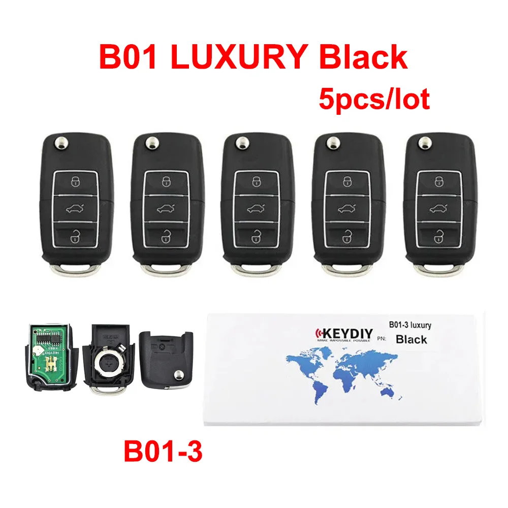 5 Pz/Lotto Keydiy Kd B01 3 Pulsanti B01 Chiave Per Auto A Distanza Nera Di Lusso Per Kd900/Mini/Kd-X2 Programmatore Telecomando Serie B
