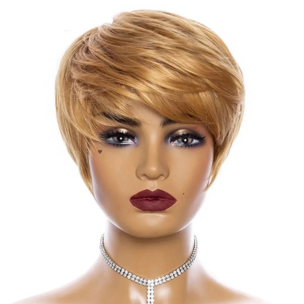 

Short Hair Wigs Pixie Cut Straight Remy Brazilian Hair for Black Women Machine Made Highlight Color Cheap Glueless Wig