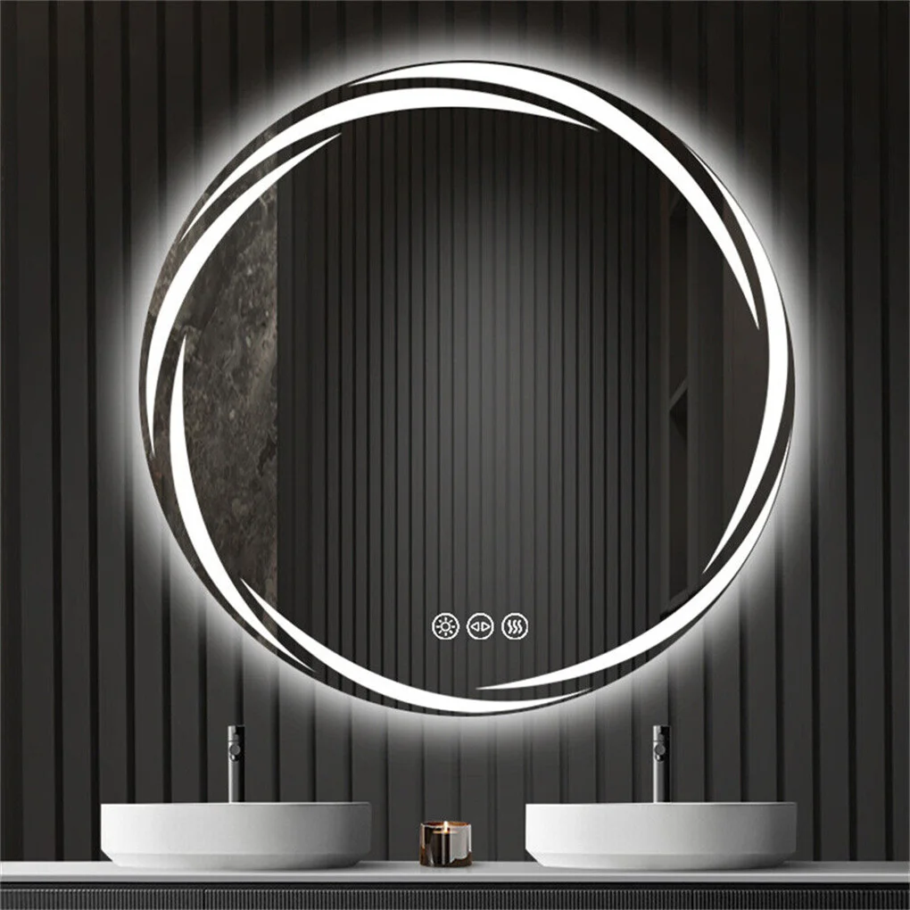 Anti-fog LED Bathroom Mirror Circle Backlit HD Wall Mounted Vanity Mirror Shatterproof 3 Colors Lights Adjust 2