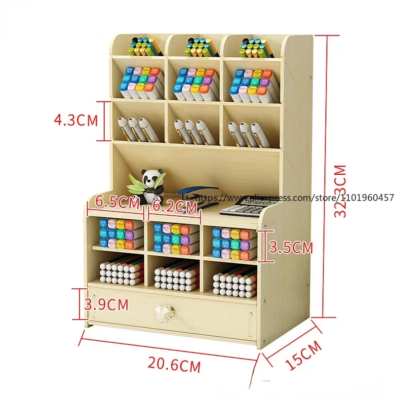 Wooden Pen Holder Desk Organizer Office Storage Box with Large Capacity and Multiple Compartments for Stationery Office Supplies