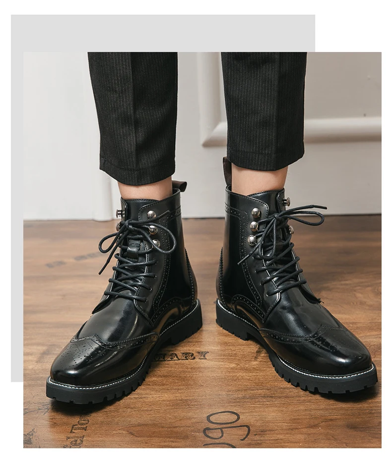 Brogue Boots High Top Mikrofaser Leder Herren Freizeitschuhe Größe 38-48 – Detail 9