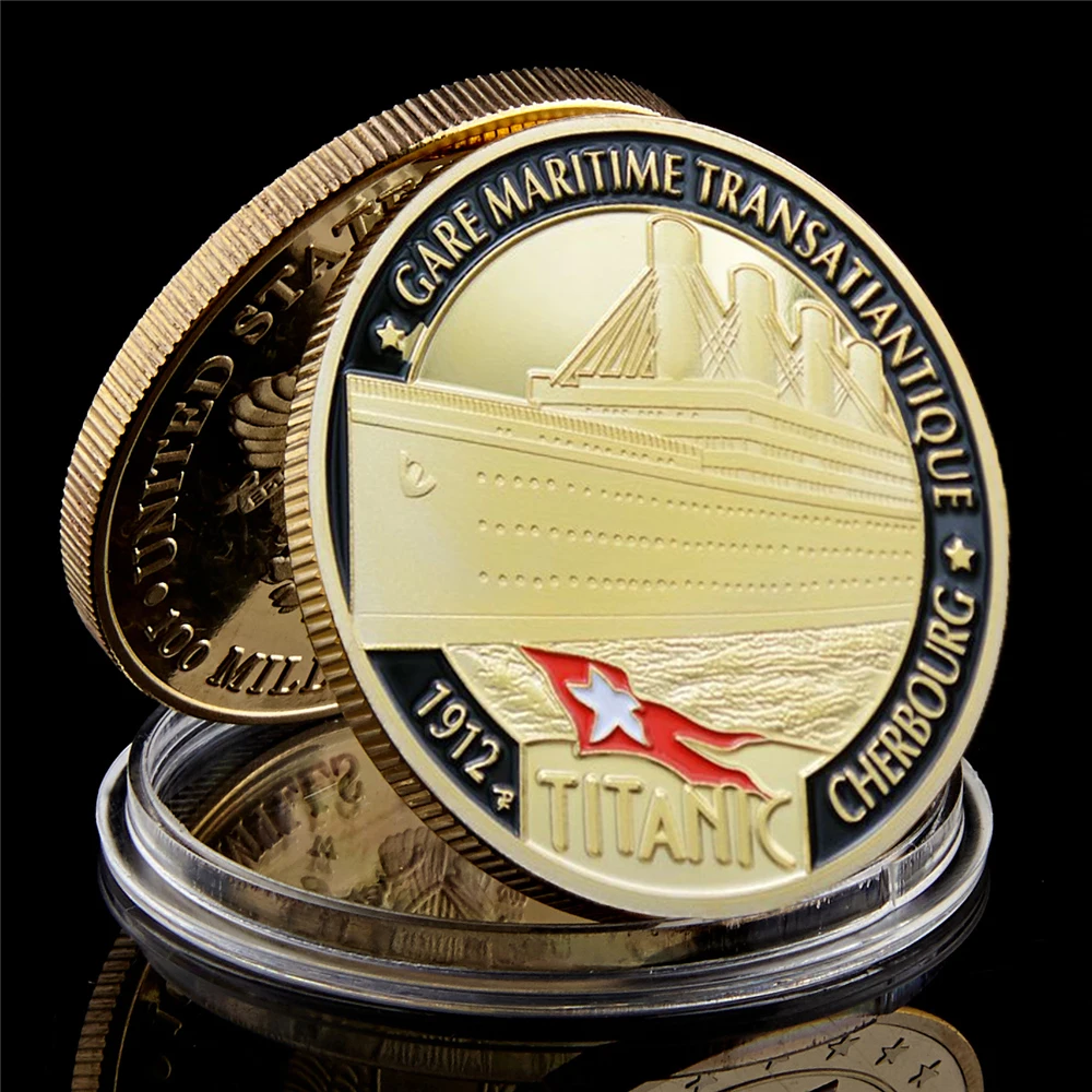 

1912 The Voyage Titanic Ship Cherbourg Gare Maritime Transatlantique Gold Plated Rms Souvenir Coin Tragedy Of The Titanic