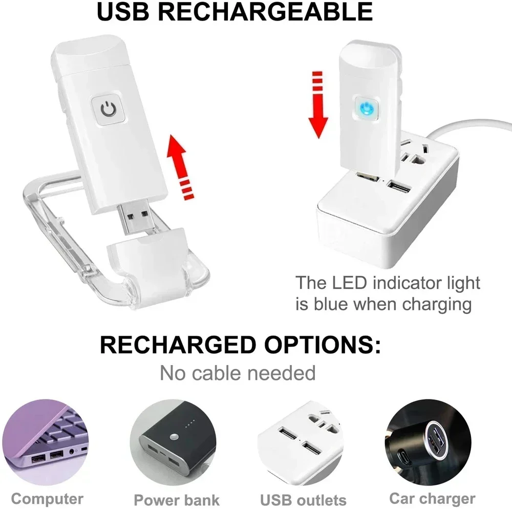 Book Light USB Rechargeable Folding Portable Reading Book Lights Eye Protection 3 Light Colors Adjustable Brightness Night Lamp