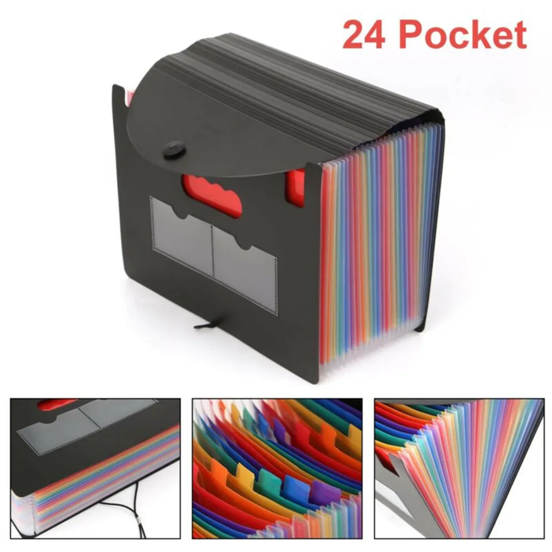 

1pc Document Folder Durable Plastic Expanding File Box Portable Colorful Standing Accordion Filing Bag