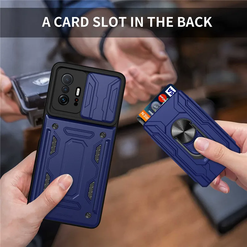 Shockproof Armor Case For Xiaomi Redmi 10 9A 9C 9T Note 8 9 Pro 9s Mi 11T POCO X3 NFC F3 Magnetic Holder Card Slot Bracket Cover