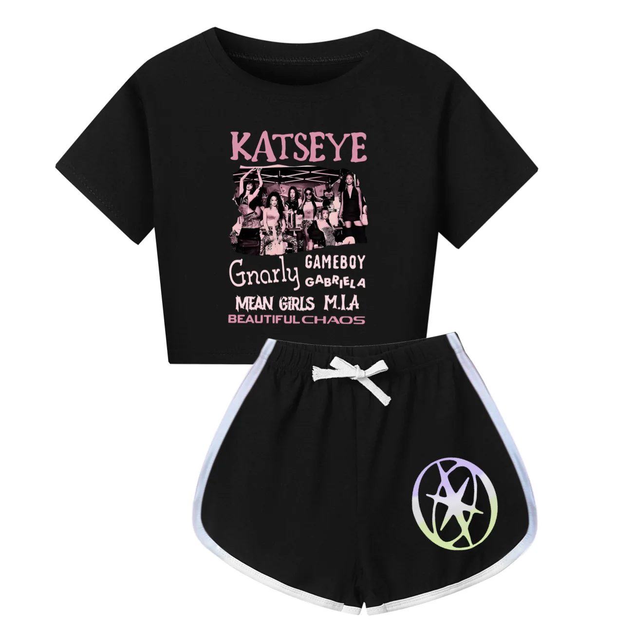 Katseye Lustiges Print-Kostüm für Kinder, Kleidung für Jungen und Mädchen, kurzärmeliges T-Shirt + Shorts, Sportbekleidung, Cartoon-Kinderpyjama 5296 – Detail 14