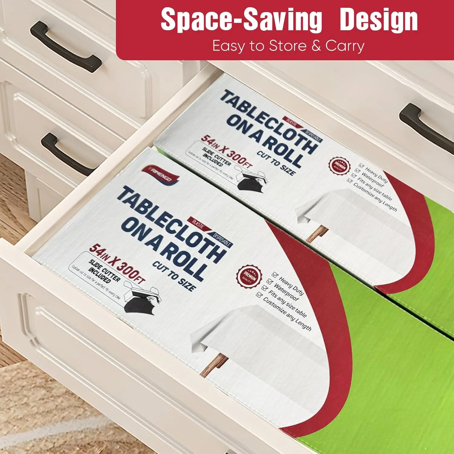 54in x 300Ft Blue Gingham Plastic Table Cloth Roll with 18 Pcs Stainless Steel Clips, Disposable Table Cover Roll