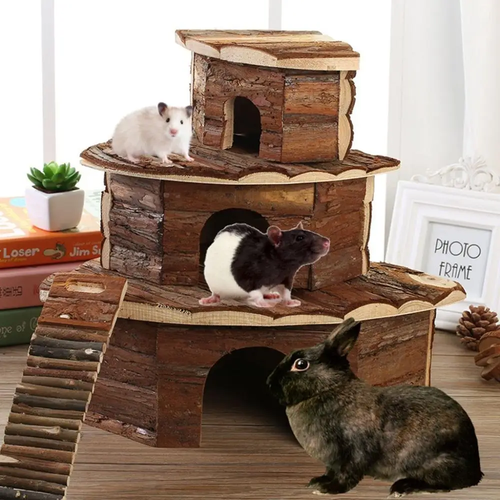 Wood Guinea Pig Sector Shape Bark of Tree Hamster Accessories Hamster Wooden House Pet Sleeping Cabin Chinchilla Hideout
