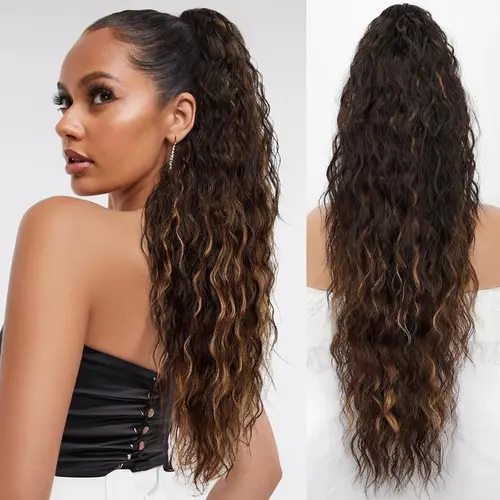 Synthetic Claw Long Wavy Ponytail Extension Black Brown 18-30" Curly Pony Tail Clip in Hair Extensions Fluffy Natural Looking - Image 14