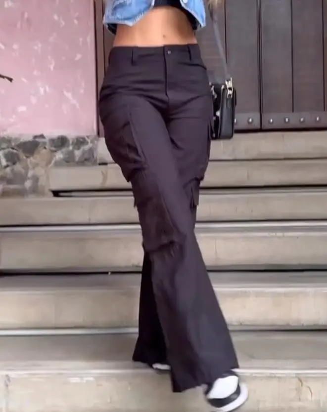 

Women's Pants 2023 Summer Casual Plain Pocket Design Wide Leg Cargo Pants Fashion High Waist Trouses Y2K Streetwear Clothing