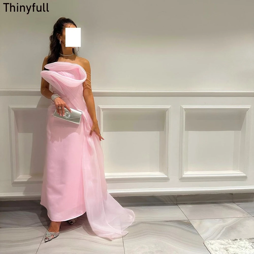 

Thinyfull Elegant Baby Pink Evening Party Dress Strapless Beading Prom Dress 2023 Saudi Arabic Formal Event Gown Robe De Soirée