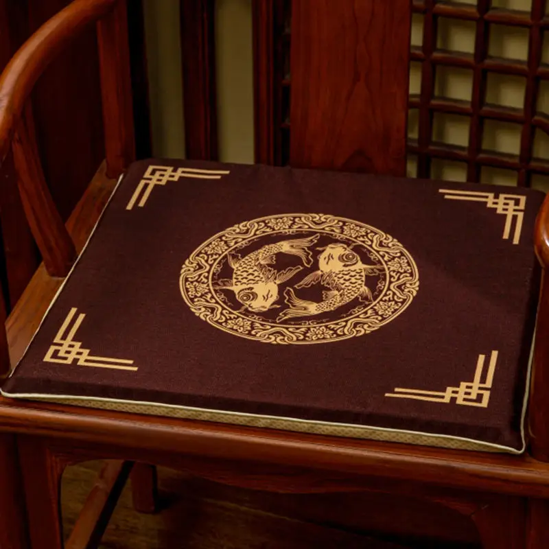 New Chinese-style Solid Wood Chair Non-slip Pads Household Cotton Linen Breathable Chair Cushion Study Decorative Chair Mats 3
