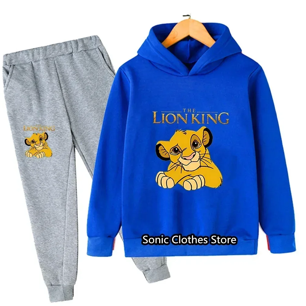 thumbnail image 1 of Conjunto de 2 piezas de ropa deportiva novedosa de otoño para bebés y niños, conjuntos de ropa para niñas, camisetas de El Rey León Simba, sudaderas con capucha y pantalones, chándal para niños, 1 of 5