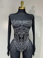 Stock Women Sexy Club Evening Party Wear Drag Queen Singer Dancer Stage Performance Costume Sparkly Rhinestone Stretch Jumpsuit - Image 4