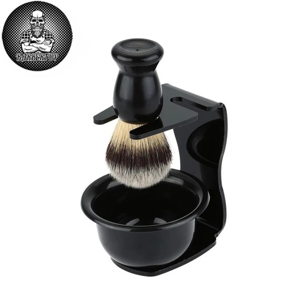 barber men s shave beard set 3 in 1 cleaning brush stand Barber Shop Men's Beard Brush Salon Razor Stand Base Shaving Soap Bowl Professional Hairdresser Cleaning Tools Shaving Bowl Brus