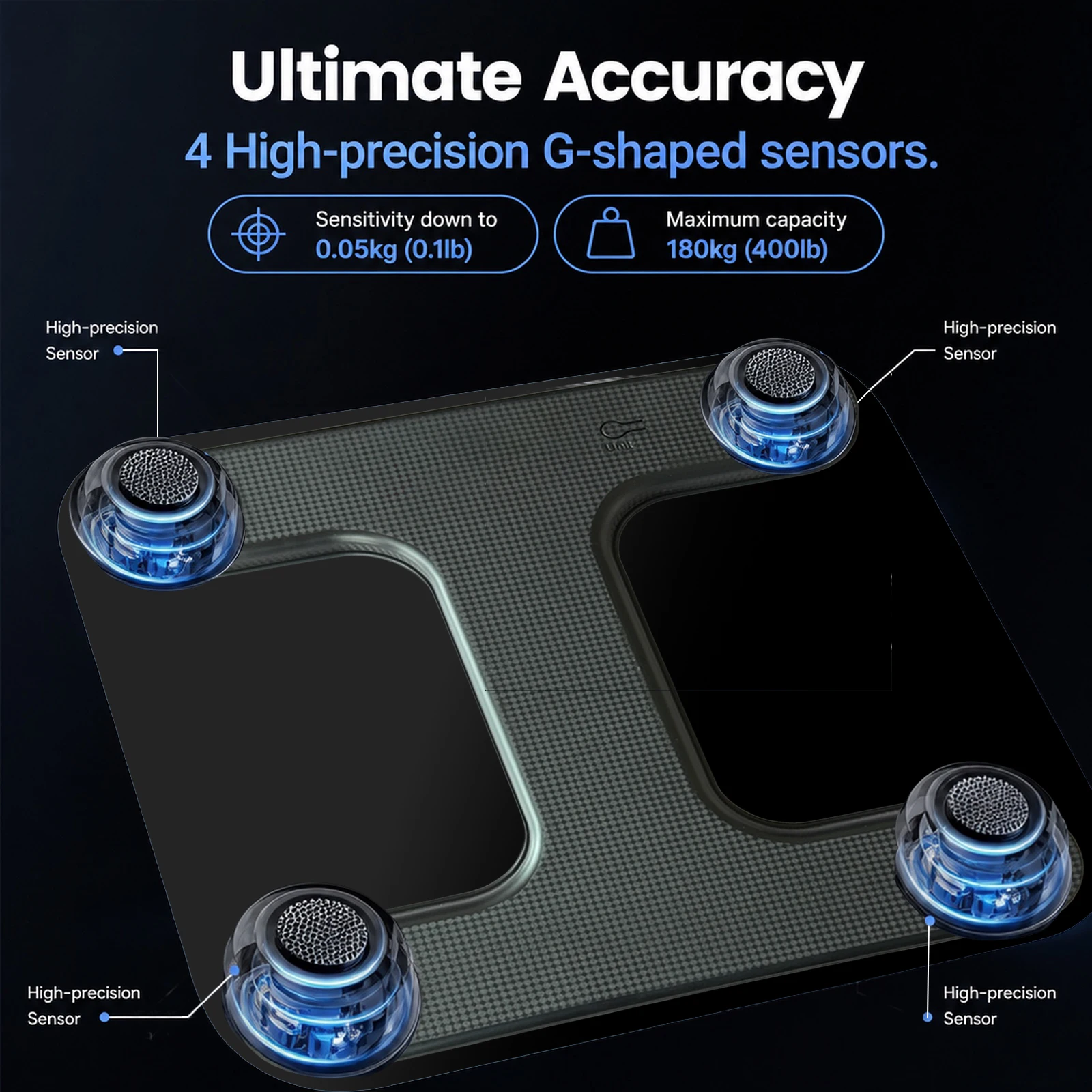 Bilancia digitale Bluetooth Smart da 180 kg/400 libbre con BMI, monitoraggio dati tramite app, display LCD e funzione wireless per il bagno._voghion.com
