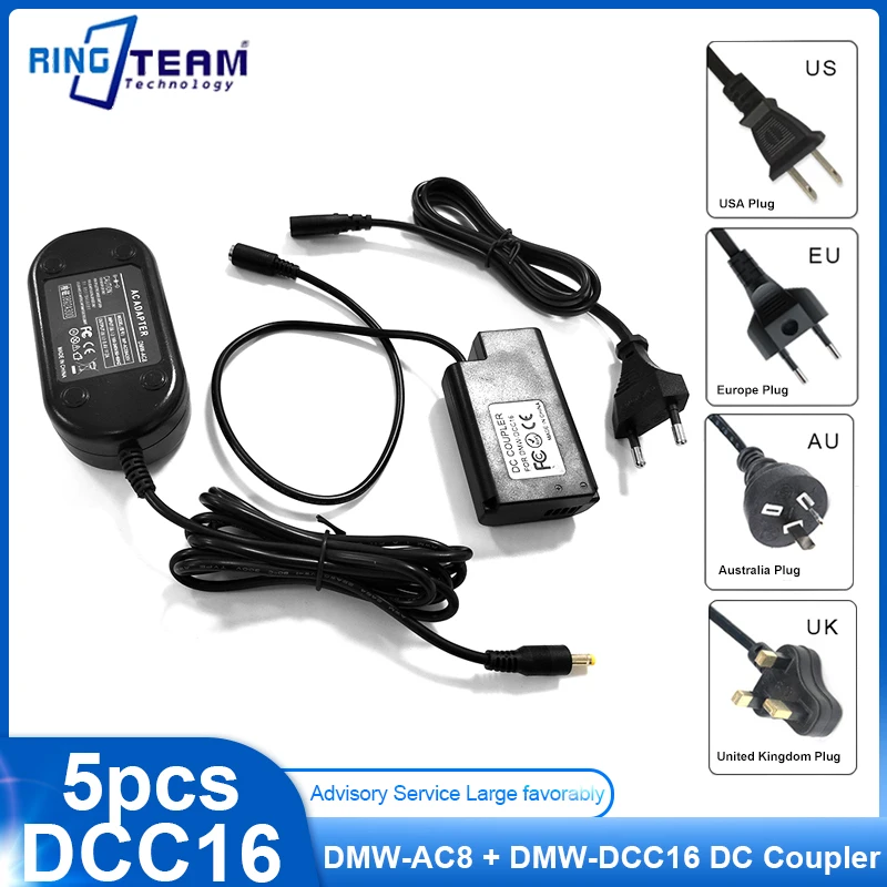 5 Pz Dcc16 Adattatore Ca Dmw-Ac8 + Dmw-Dcc16 Blj31 Batteria Fittizia Per Panasonic Lumix S1 S1M S1R S1Rm S1H Lumix Serie S1