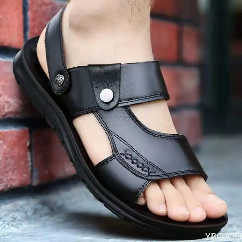 

Men's Summer New Sandals and Slippers Men's Leather Sandals Adult Thick-soled Beach Shoes Non-slip Open-toe Leather Sandals