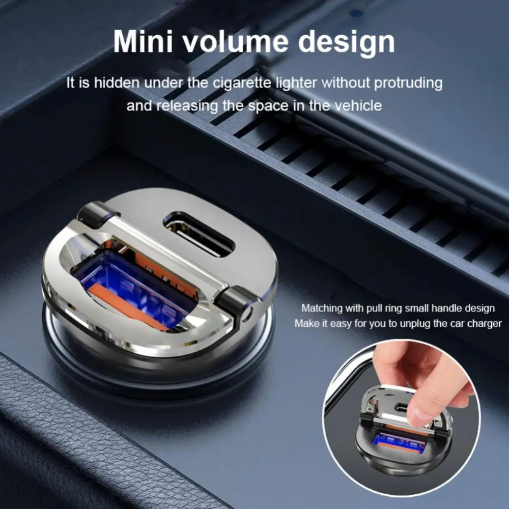 

Hot Sale Car Electronic Supplies Mini Car Charging Head Metal Car Universal Car Charger 38w Dual Usb Pull Ring Car Charger