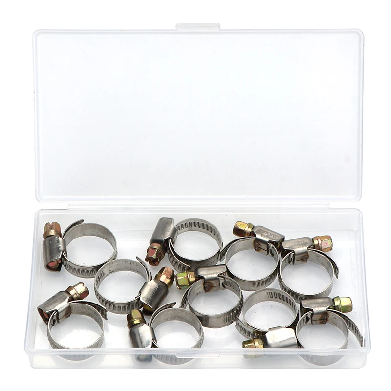 

10pcs Stainless Steel Pipe Clamps Adjustable Drive Hose Clamp Binders Set Fuel Line Worm Size Clip Hoop 25-40mm 16-25mm 10-16mm