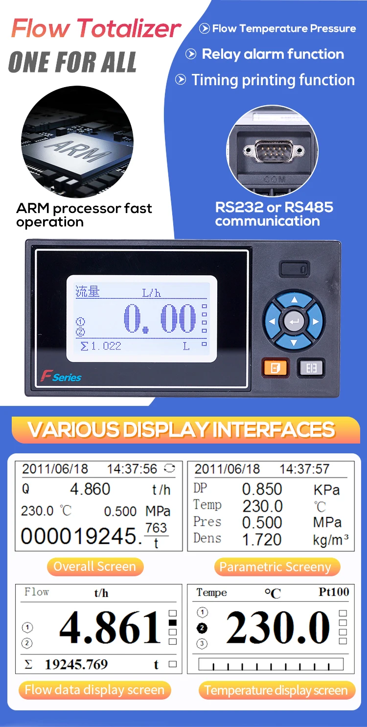 Flow Totalizer Integrator 4-20mA 0-5V 0-10V Relay Pressure Temperature Connect w