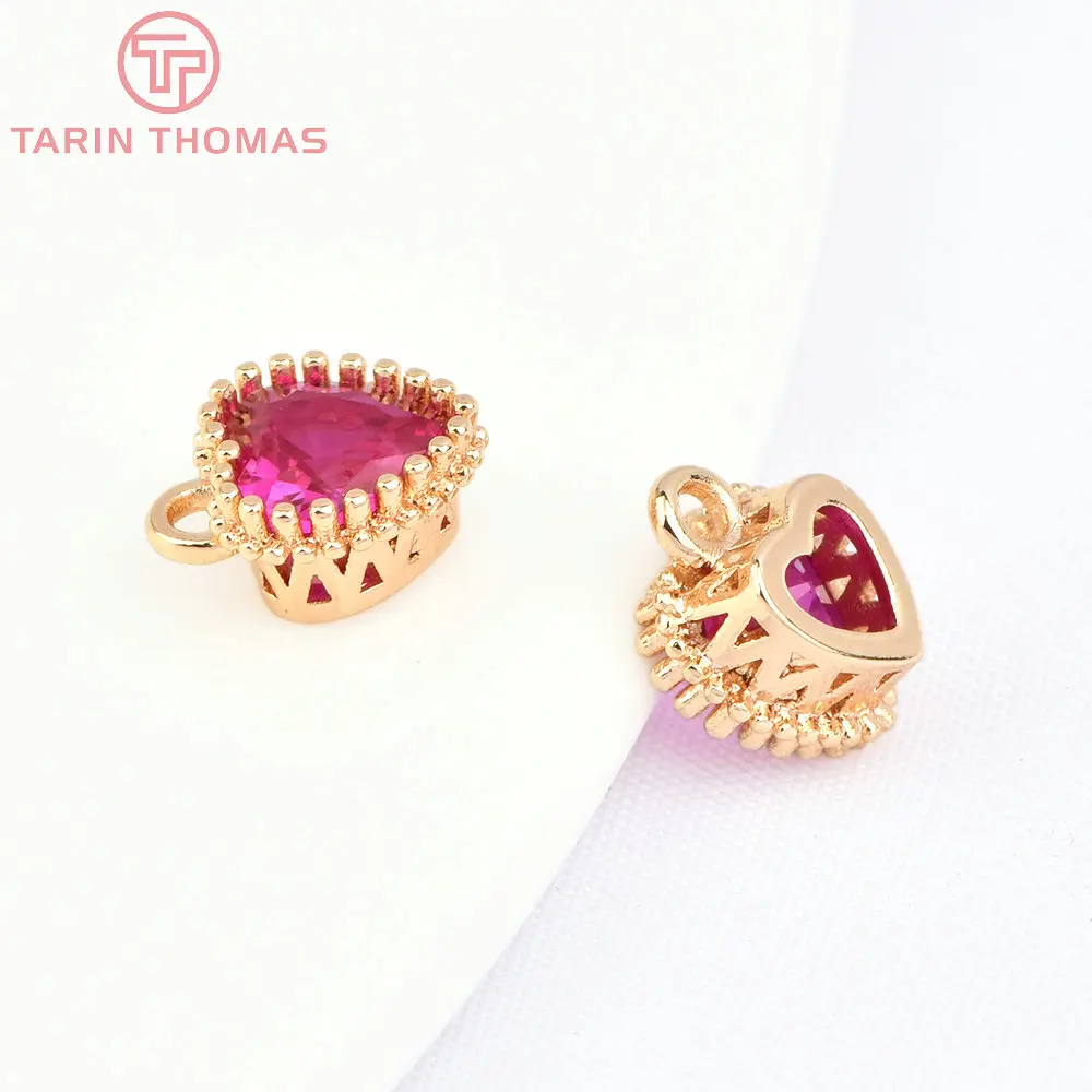 (7539) 6PCS 6,5x8MM 24K Gold Farbe Messing mit Zirkon Herz Charms Anhänger Hohe Qualität DIY schmuck Erkenntnisse Zubehör – Detail 34