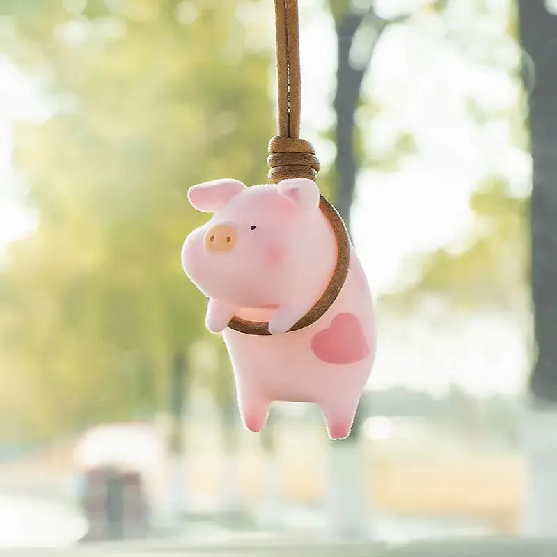 Cute Pig with Glasses Car Pendant Auto Rearview Mirror Pendants Swing Pig Coche Interior Decoraction Accessories Creative Gift