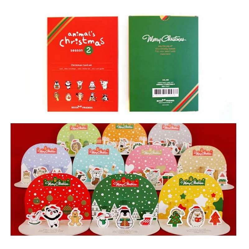 20 Pcs/Set Cute Animal Christmas Postcard Creative 3D Christmas Greeting Wish Card Birthday Gift Cards With Envelope