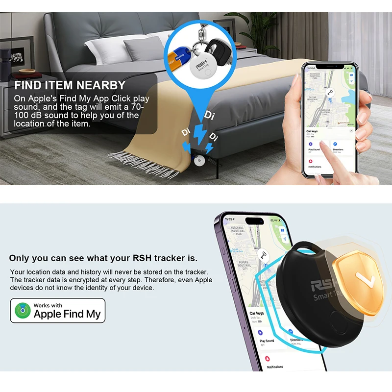 2PCS Smart Tag Traceur Localisateur D’Objets Bluetooth,Fonctionne Avec Find My (iOS Uniquement