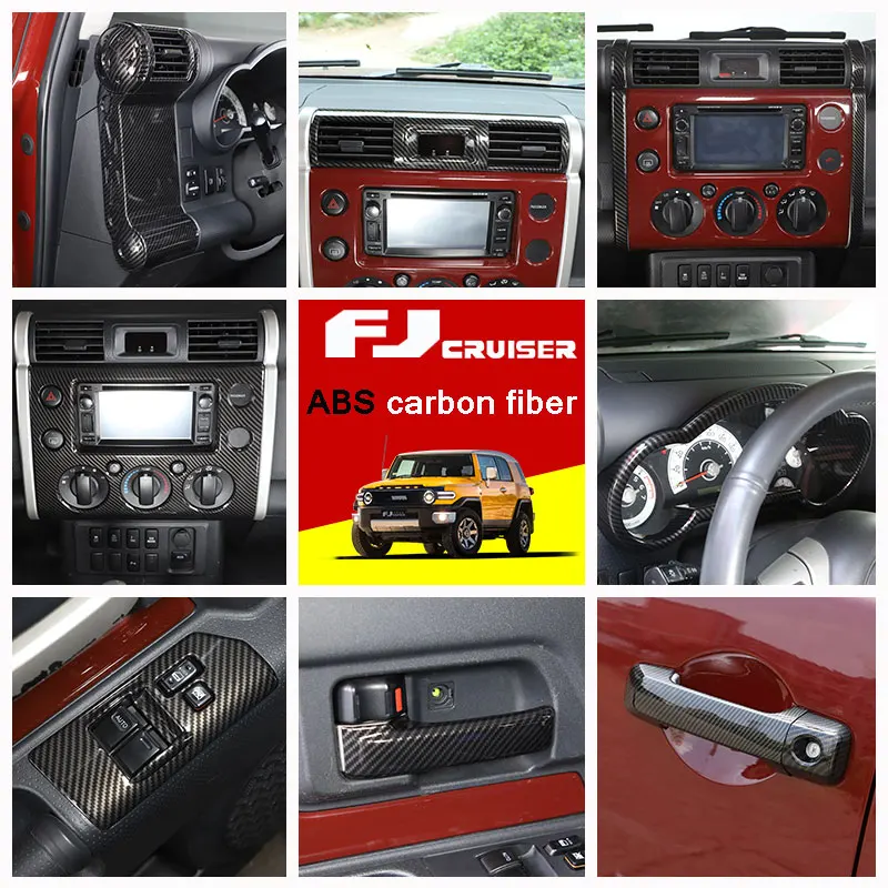 

For Toyota FJ Cruiser 2007-22 ABS carbon fiber steering wheel Air conditioning panel Interior Kit trim Stickers Car Accessories