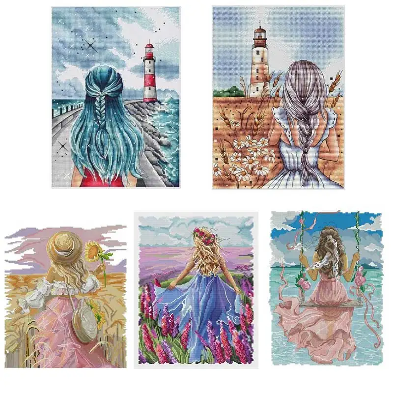 Back view girl patterns Counted Cross Stitch 11CT 14CT 18CT DIY Chinese Kits Embroidery Needlework Sets | Дом и сад