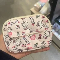 New Cute Sanrio Soft Cotton Embroidered Bow Zipper Women's Makeup Bag Cat Card Bag, Earphone Bag, Key Bag, CCD Storage Bag - Image 3