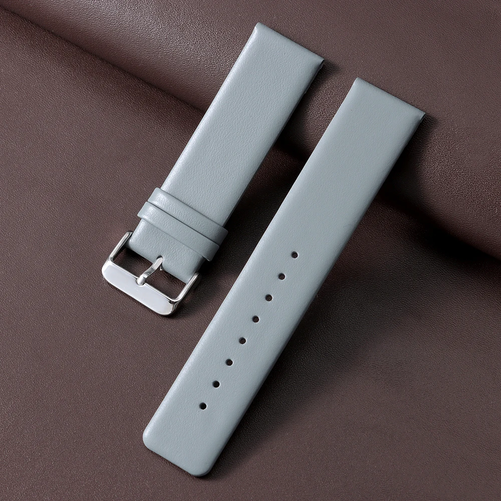 Elegant Genuine Leather Watch Strap with Silver Pin Buckle
