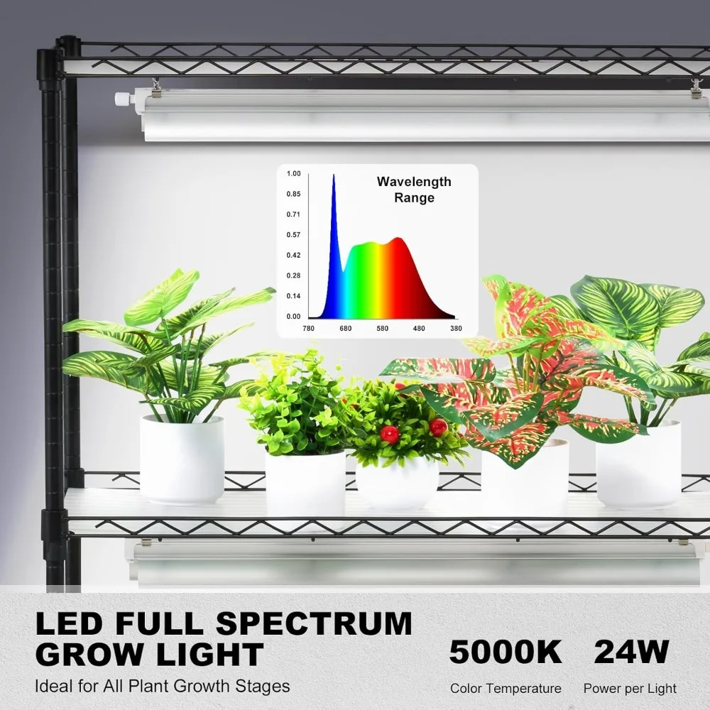 DIY Plant Stand with Grow Light, 6-Tier Large Tall Plant Shelf with 192W 5000K Full Spectrum Grow Lights for Seed Starting 4