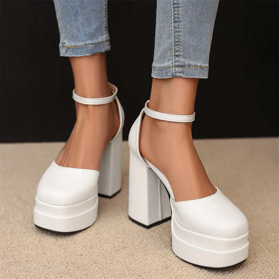 

Women Shoes 2023 Fashion Super High Heel Double Deck Platform Elegance Party Ankle Buckle Sandals Plus Size 40-50 Dropshopping