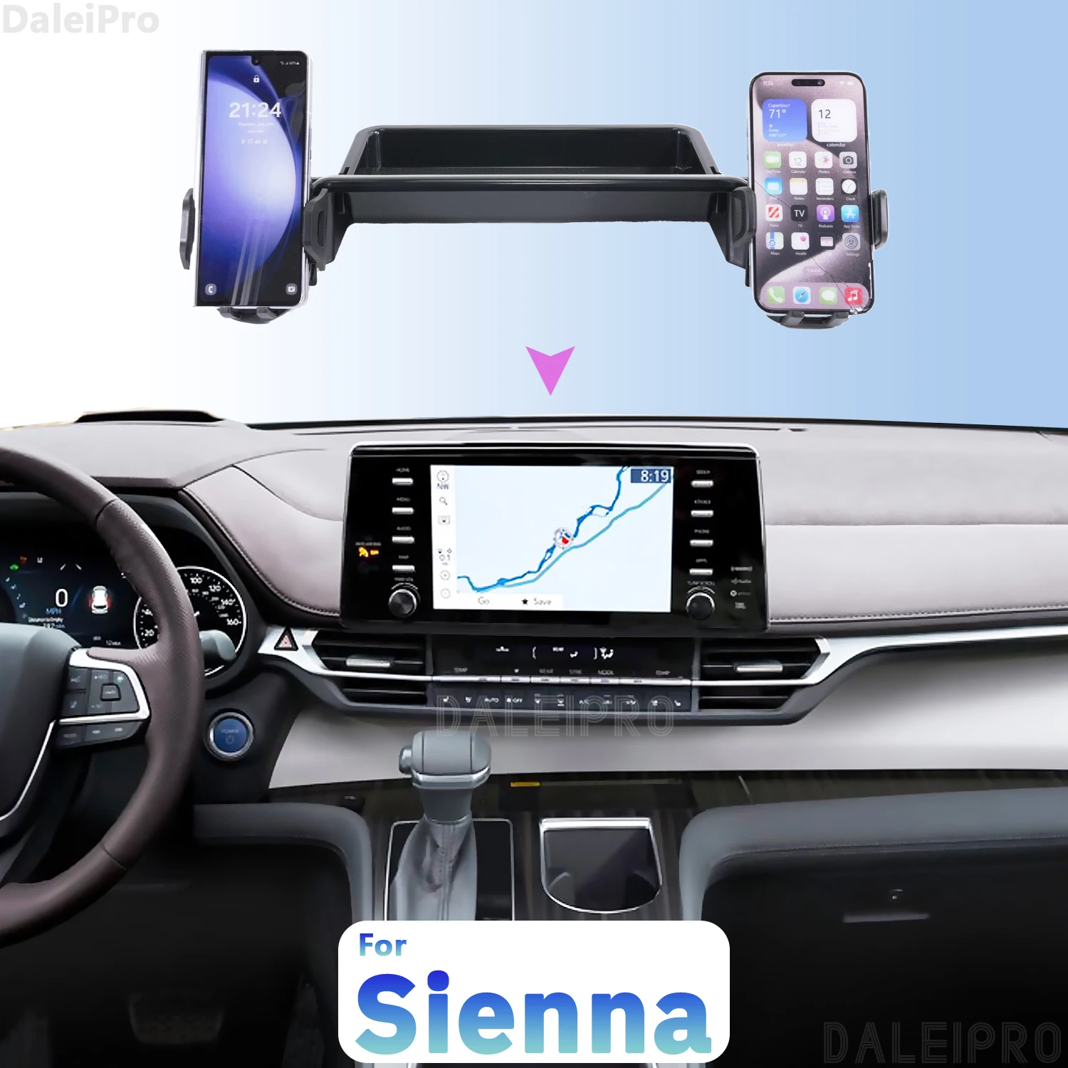 Für Toyota Sienna 2021 2022-2024 Doppel Telefon Halter Basis Multifunktionale Lagerung Box Auto Bildschirm Feste Organizer Zubehör – Detail 1