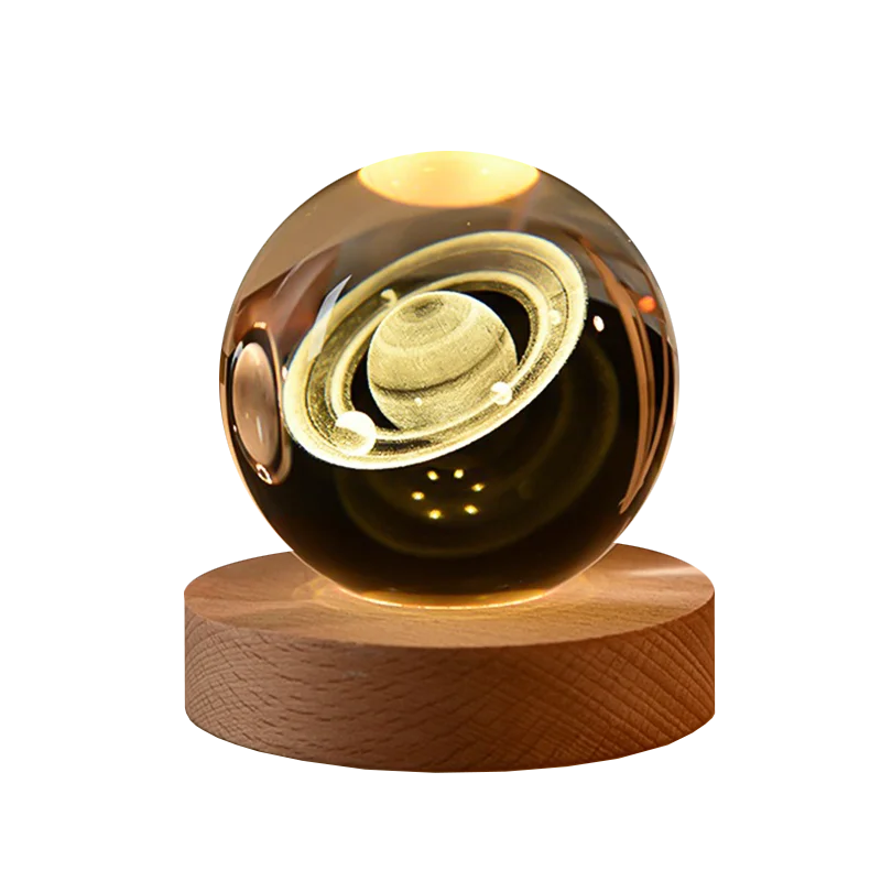 Luminous Milky Way Crystal Sphere with Wooden Base - Elegant Home Decor and Gift Idea