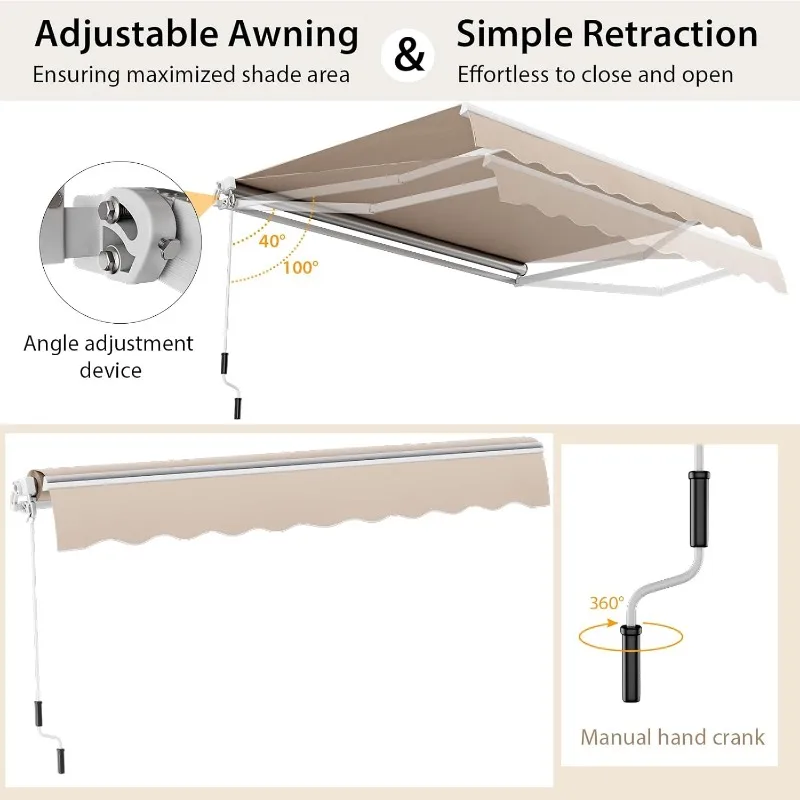 10 Ft x 8.2ft retractable awning, aluminum patio awning, outdoor manual retractable awning 6