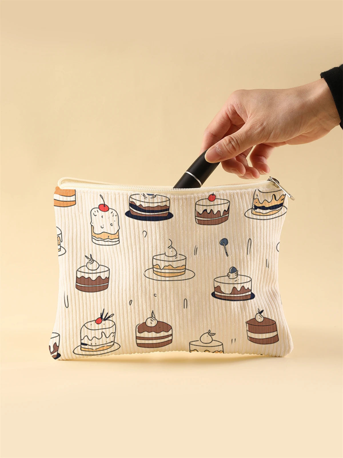 Women's Corduroy Travel Cosmetic Bag Portable Large Capacity Makeup Storage Organizer Zipper Clutch Purse Make up Bag